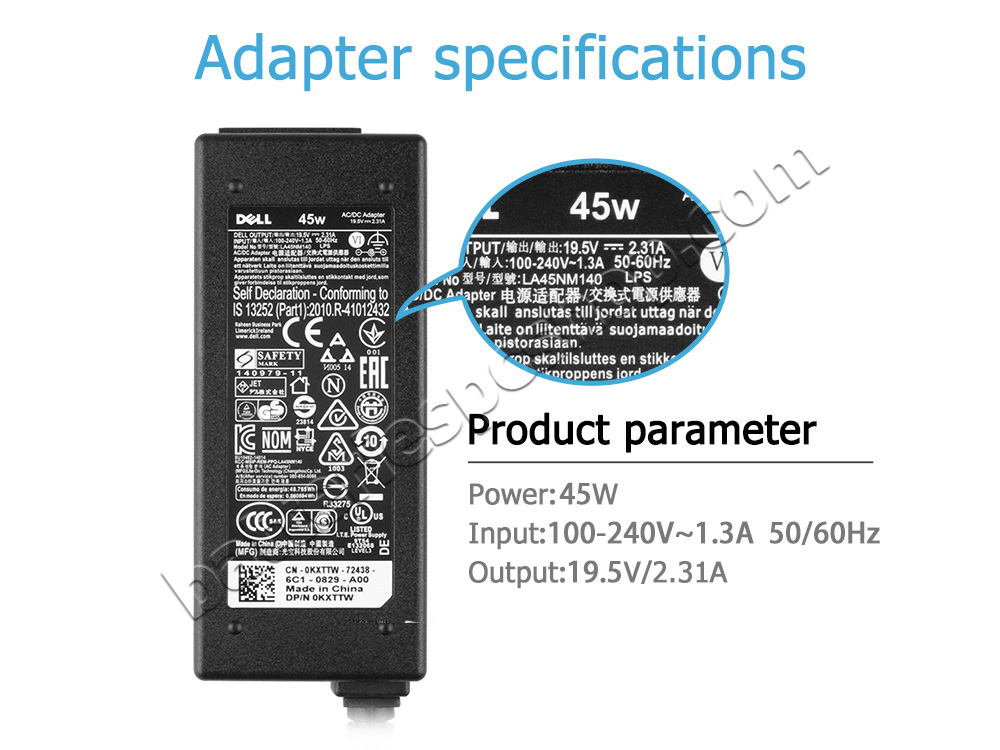 Original 45W Charger Dell Inspiron 5579 P58F001 AC Adapter