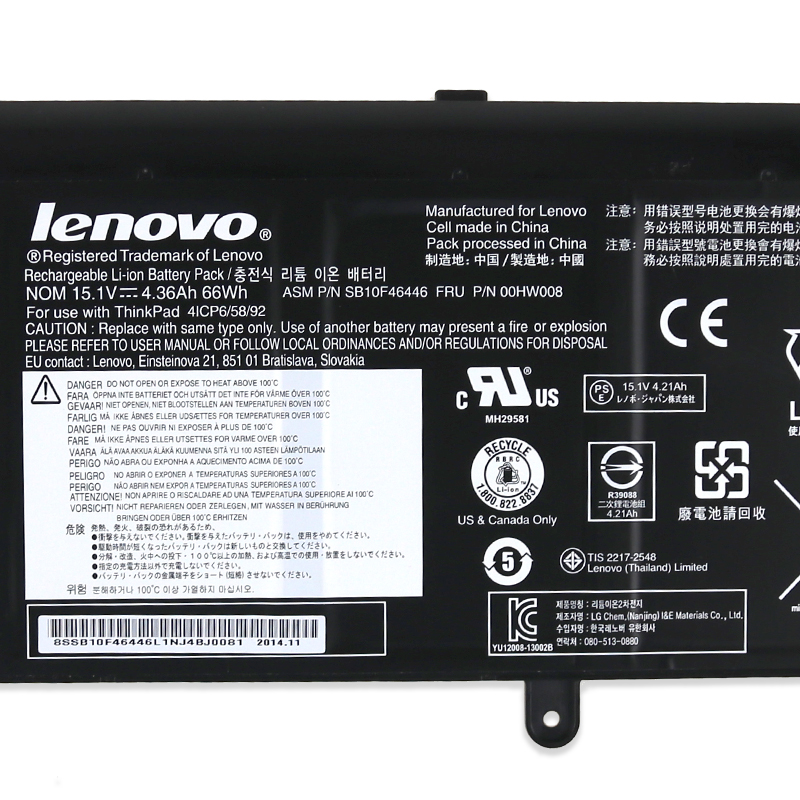 Original Battery Lenovo 00HW008 00HW009 4360mAh 66Wh