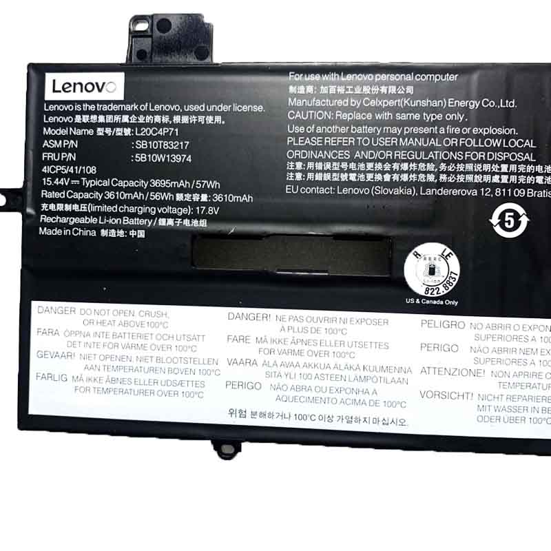 Original Battery Lenovo 5B10w13973 5B10W13974 5B10W13975 3695mAh 57Wh