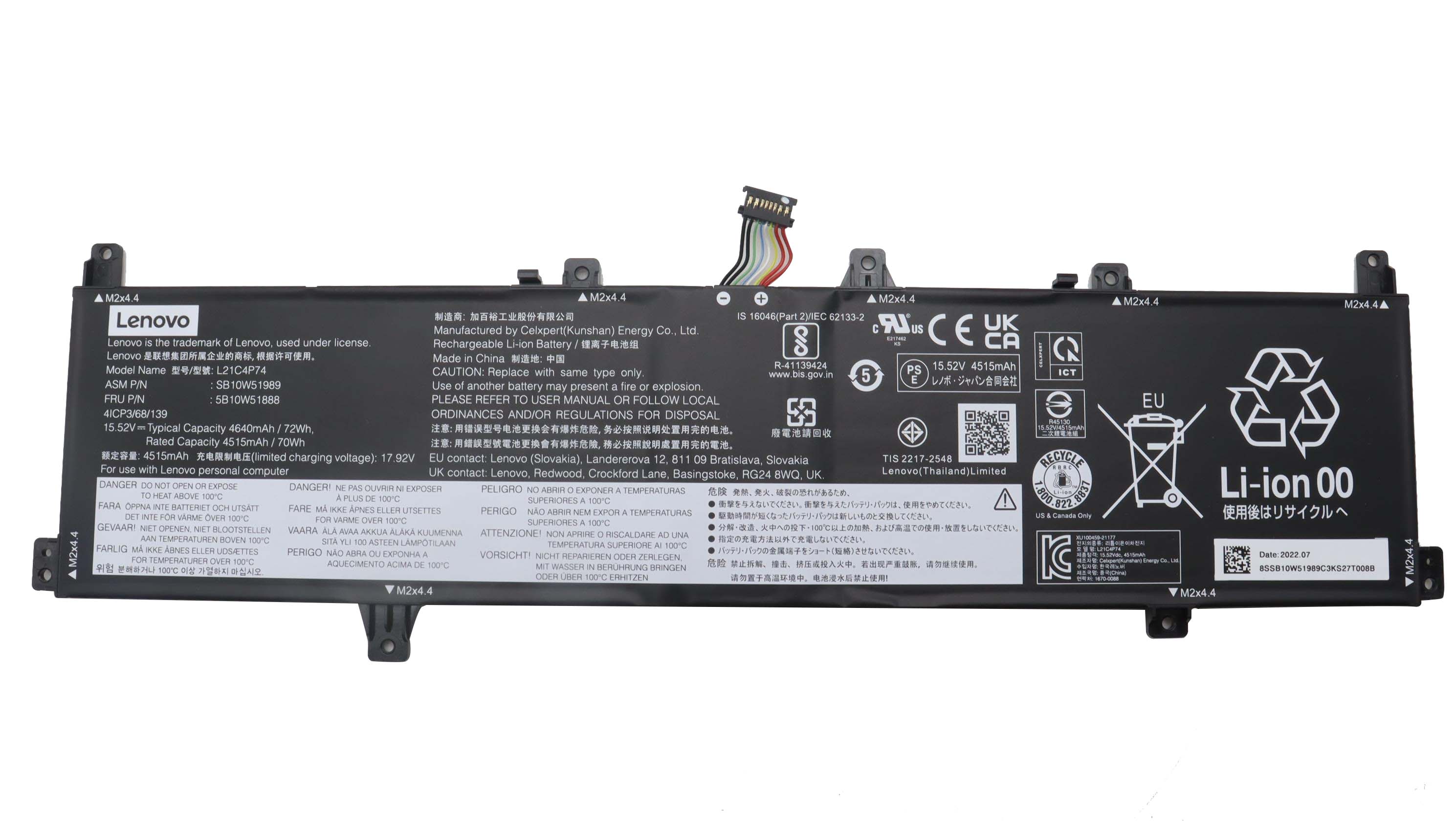 Original Battery Lenovo 5B10W51888 SB10W51989 4640mAh 72Wh