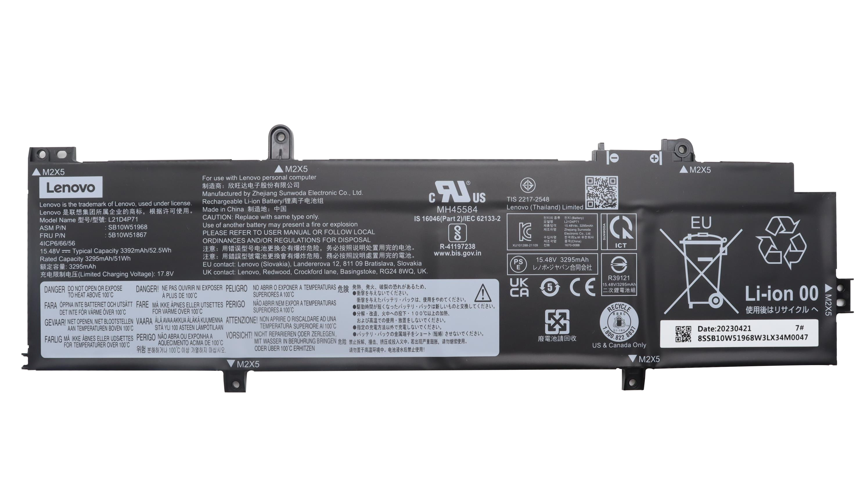 Original Battery Lenovo 5B10W51863 5B10W51864 52.5Wh