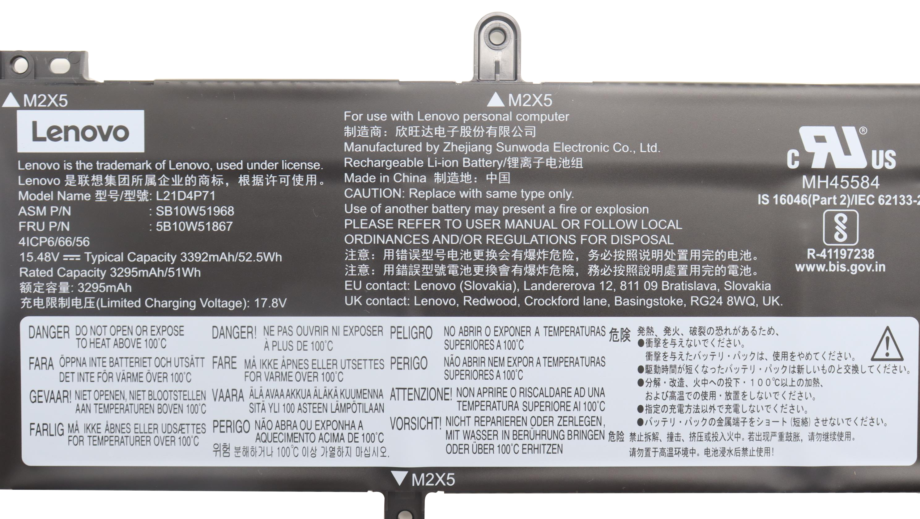 Original Battery Lenovo 5B10W51865 5B10W51866 52.5Wh