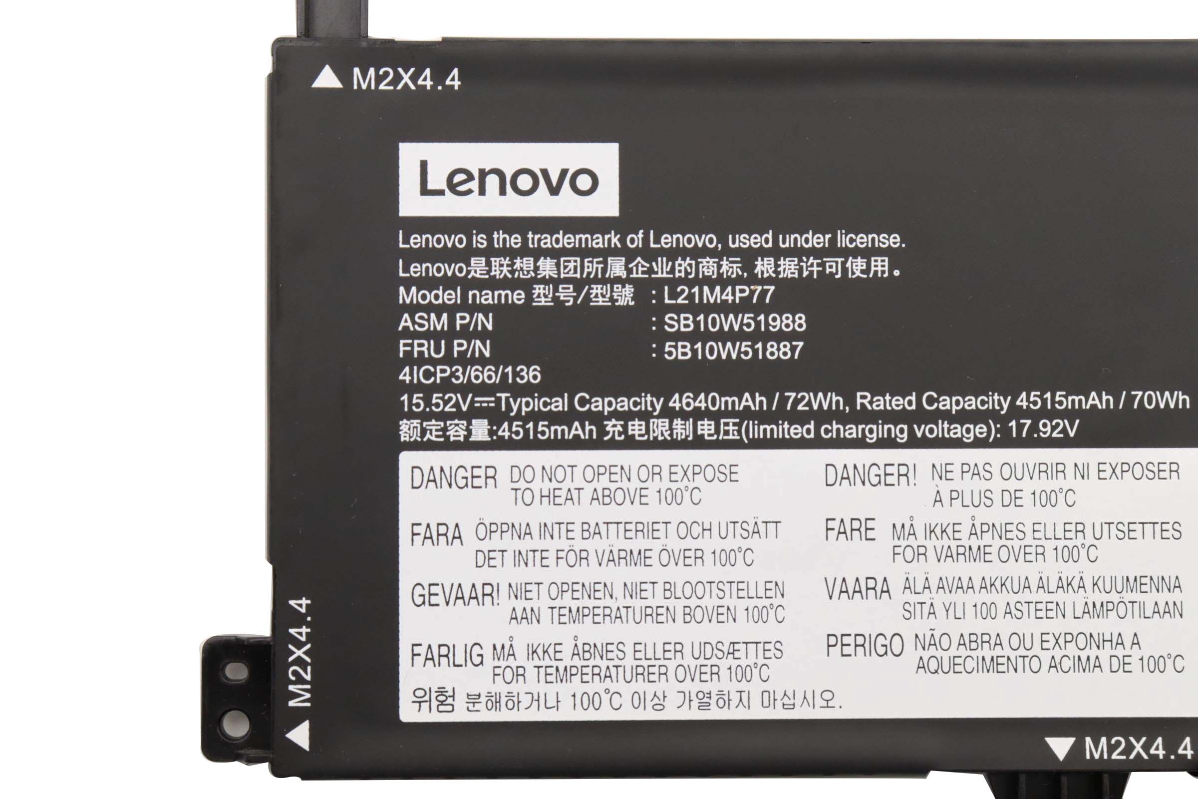 Original Battery Lenovo 5B10W51887 SB10W51988 4640mAh 72Wh