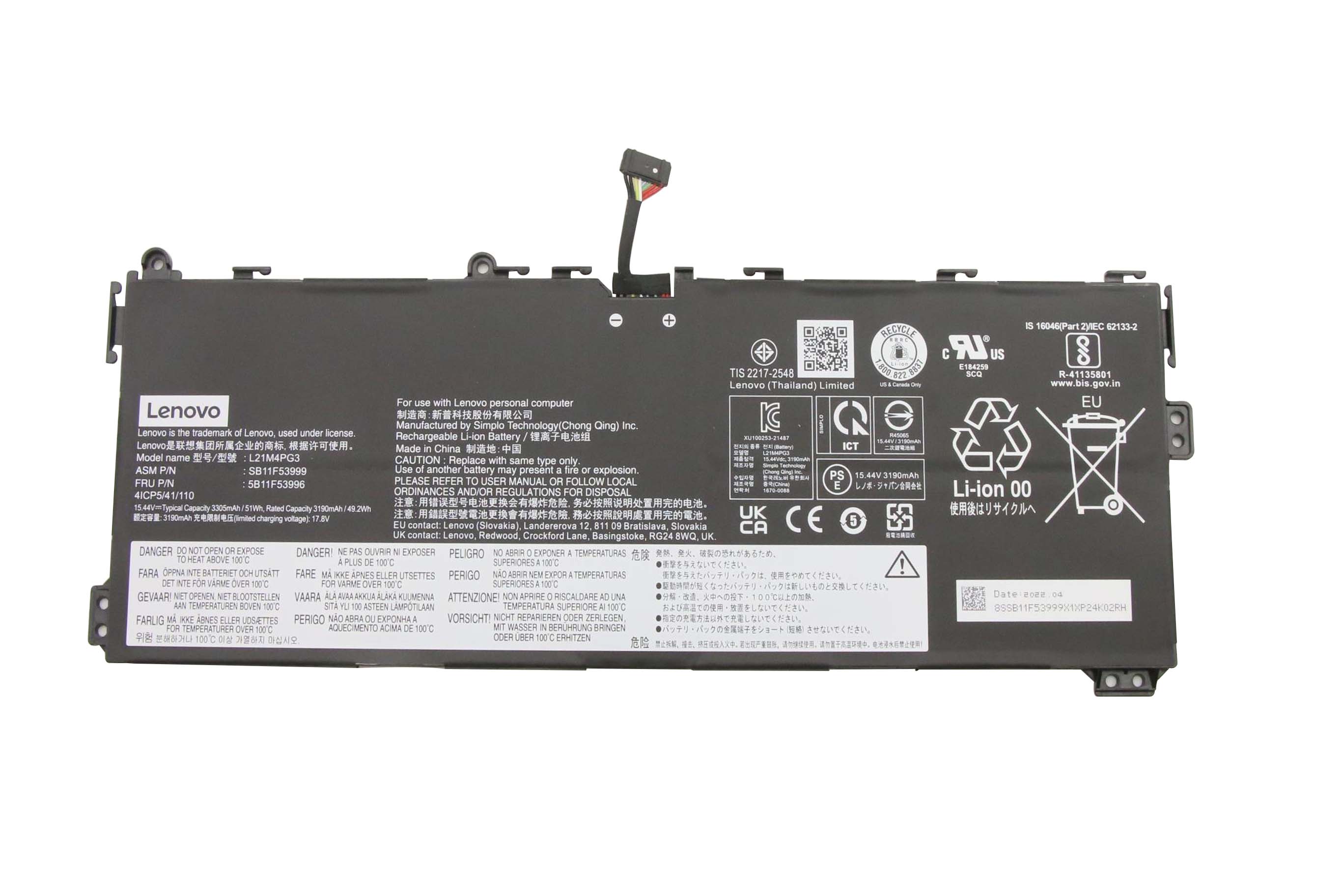 Original Battery Lenovo 13w Yoga 82S1 82S2 3305mAh 51Wh