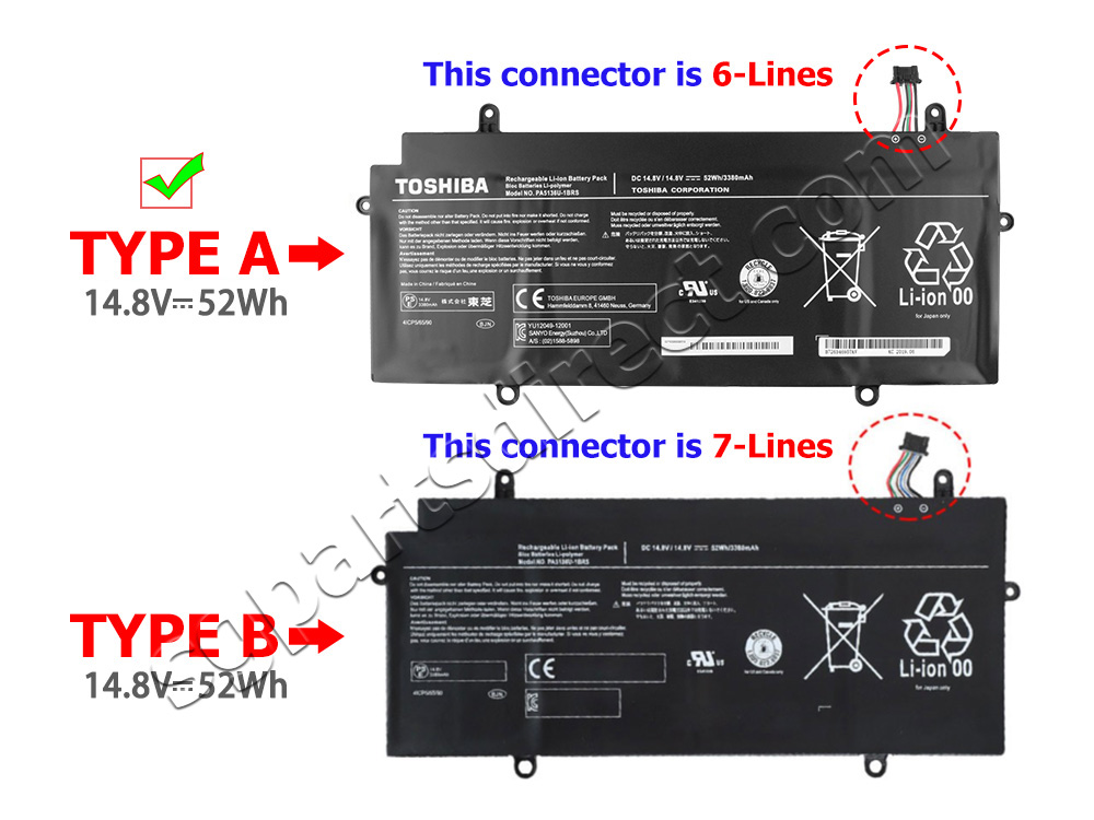 4Cell 52Wh Toshiba Satellite L50-B X0011 L50-B X0110 Battery